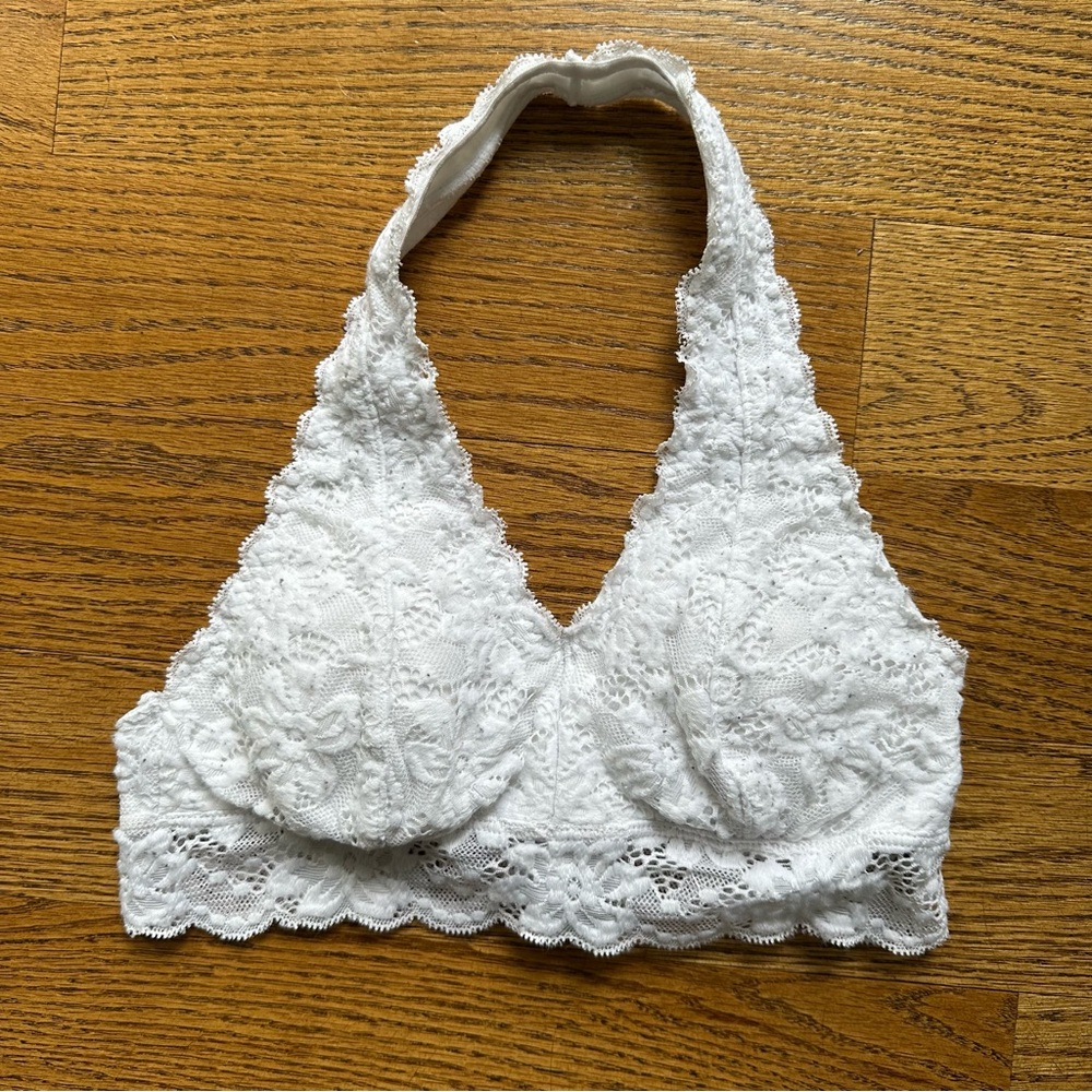 Girls Justice white lace halter style bralette removable pads size 30